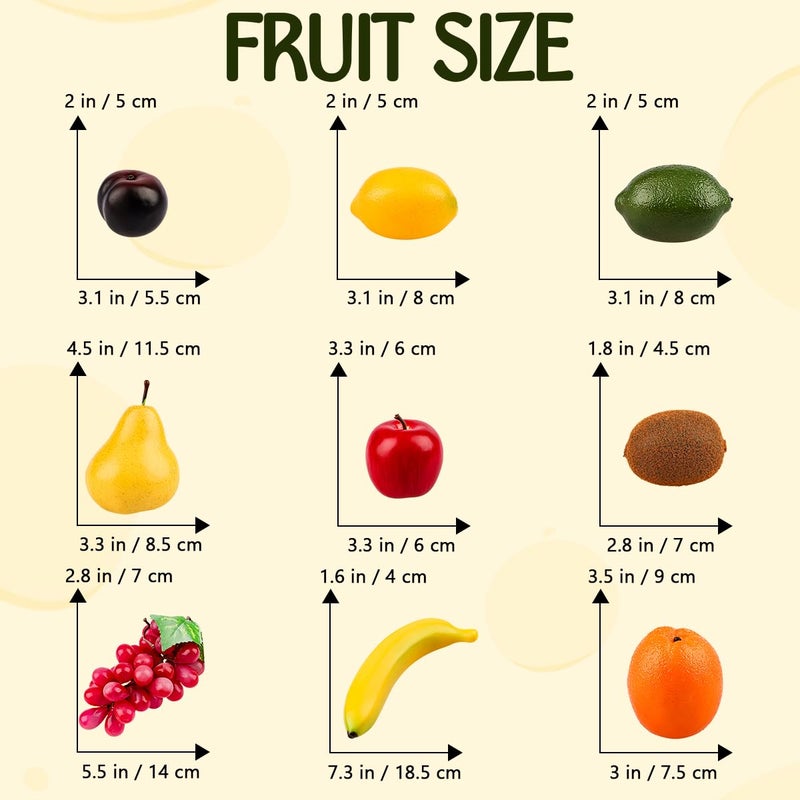 Gresorth جرسورث 9 قطع فواكه زخرفية صناعية واقعية تفاح برتقال كمثرى ليمون موز عنب زينة نموذج للمطبخ المنزلي - Image 2